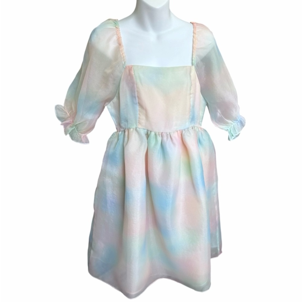 NWT Endless Rose Women’s Rainbow French Puff Mini Dress Size Small Y2K Princess